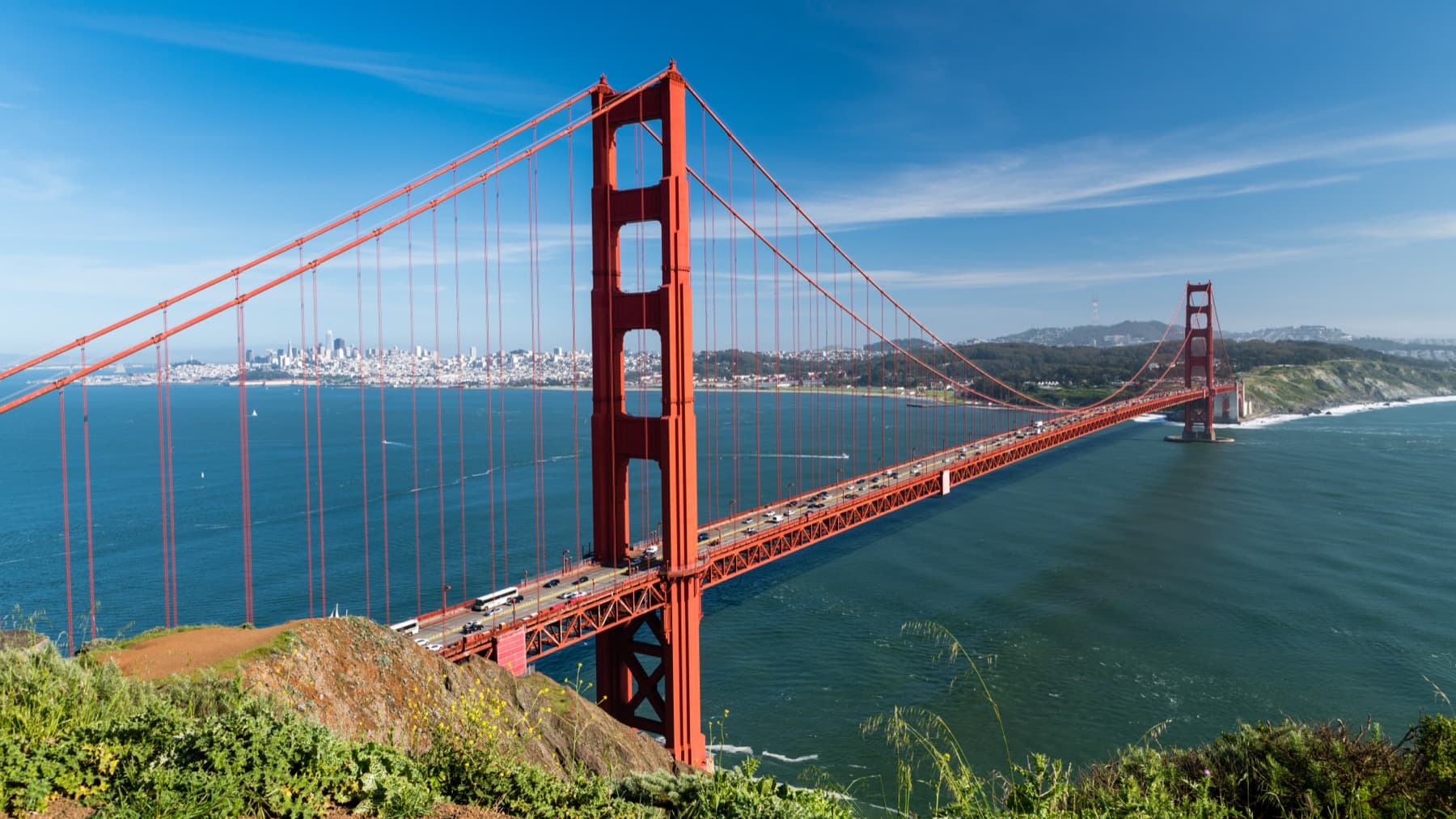 Golden Gate Bridge and San Francisco seen from Battery Spencer in the Marin Headlands